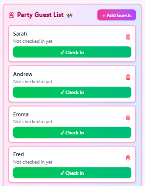 Check in party guests as they arrive