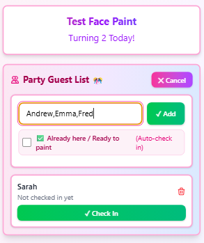 Pre-load guest list for birthday party