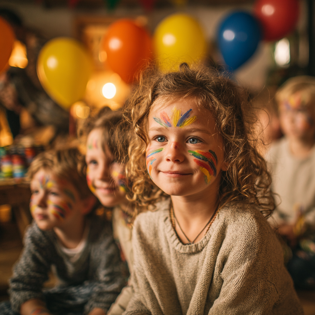 Face painter at a birthday party with organized queue